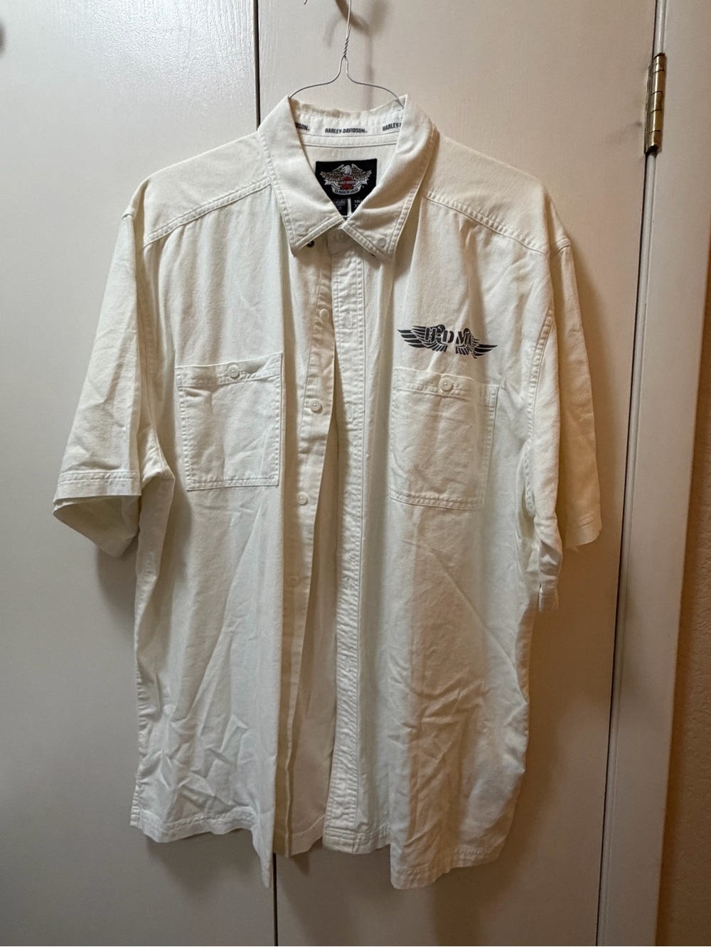 Harley-Davidson Cream Short-Sleeve Button-Down Work Shirt